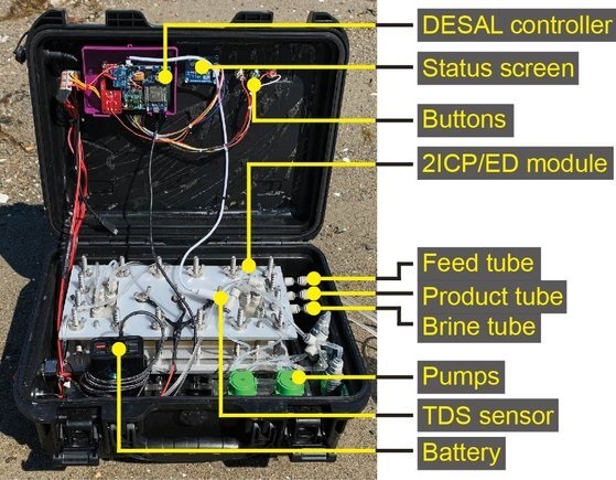                         MIT 연구팀이 개발한 해수담수화 장치 내부 모습. (사진=ES&T)