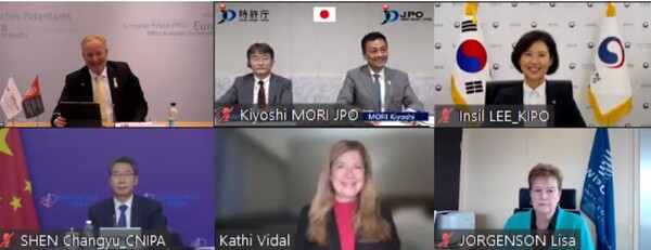 세계 5대 특허청(IP5) 청장들은 산업계 대표들과의 연석회의, 청장회의를 각각 6월 8일~9일에 걸쳐 개최하여 지속가능발전목표(SDGs)의 실현을 위한 지식재산의 역할 등에 대해 열띤 토론을 하고 앞으로의 협력 방향을 화상회의 형식으로 진행됐다.(사진=IP5)