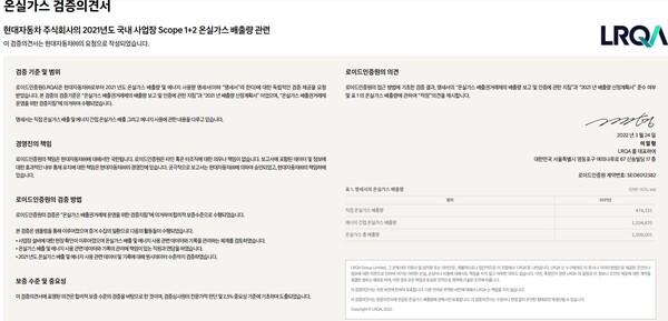 현대자동차의  '2022년 지속가능성 보고서' 일부내용. (자료=현대차 홈페이지)
