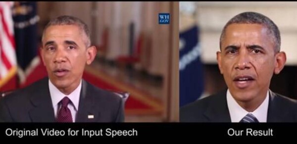 미국 워싱턴대의 한 연구팀이 제작한 버락 오바마 전 미 대통령 딥페이크 영상. 오른쪽이 인공지능이 만든 오바마 대통령이다.(사진=워싱턴대학교)
