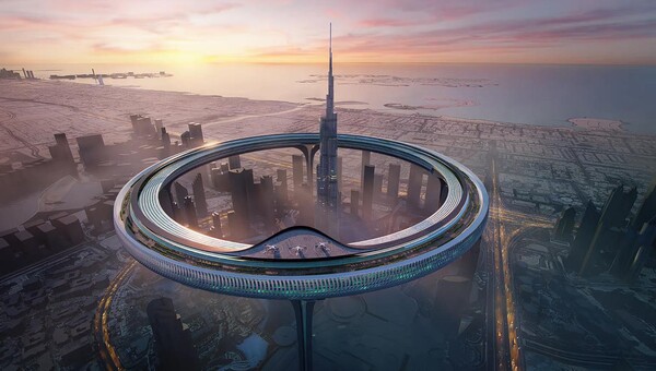  아랍에미리트 두바이의 신도심 지역에 있는 높이 828미터의 마천루 ‘부르즈 할리파’를 중심으로 둘러싸고 있는 고리형 수직 다운타운.(사진=ZNera Space)