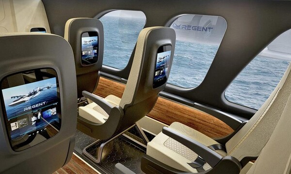 수상용 전기비행기 내부 여행객 좌석 모습.(사진=regent)