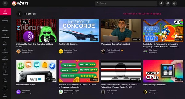 유튜브와 비숫한 웹3 버전, '오디시(Odysee)'.(사진=오디시 웹사이트)