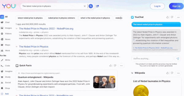 대화 형태로 온라인 검색을 수행할 수 있는 신형 모델인 유쳇(YouChat)은 AI 온라인 검색 엔진이다. (사진=You.com)