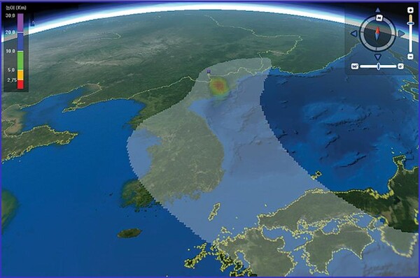 시간에 따라 화산재가 날아가는 속도.(사진=한국건설기술연구원.JBT) 