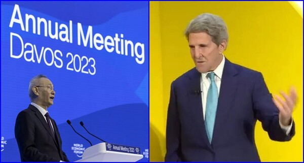 다보스포럼에서 중국 류허 부총리(좌)와 존 케리 기후 특사(우) .(사진=WEF)