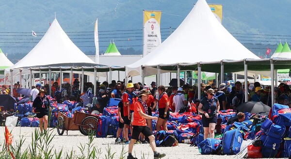 5일 오전 전북 부안군에서 열리고 있는 2023 새만금 세계스카우트잼버리 야영장.(사진=연합뉴스) 