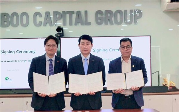 ▲왼쪽부터 김정훈 SK에코플랜트 솔루션BU 대표, 송병억 수도권매립지관리공사 사장, 팜 민 투안 BCG에너지 대표