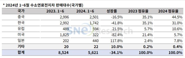 (출처: 2024년 7월 Global FCEV Monthly Tracker, SNE리서치)