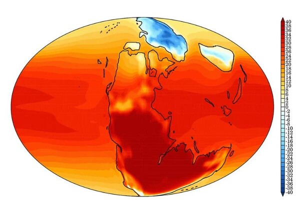 2억 5천 2백만 년 전 시베리아 트랩 화산 활동 이전에는 세상이 오늘날보다  더 뜨거웠다. (자료=University of Bristol  판스워스)
