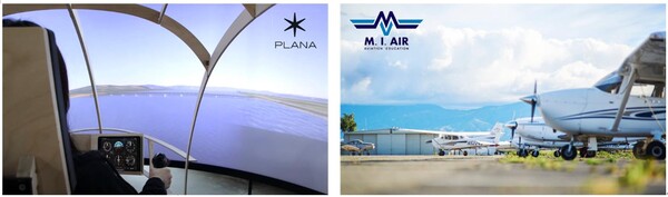  (왼쪽) 플라나의 비행 시뮬레이터 모습과 (오른쪽) M.I. Air의 비행 교육장 전경